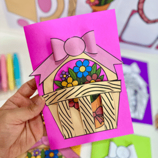 Cartão 3D Dia das Mães - Cesta com flores