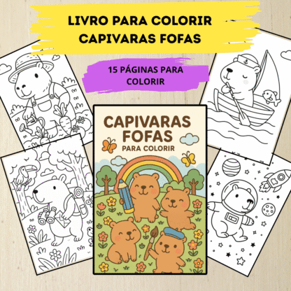Livro para Colorir - Capivaras Fofas (15 Desenhos para Colorir)