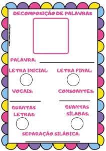 Jogo pedagógico: decomposição de palavras