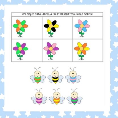 Pareamento duplo de cores: Abelhas e Flores.