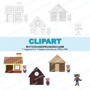 CLIPART três porquinhos – colorido/ p&b