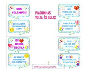 Plaquinhas volta às aulas