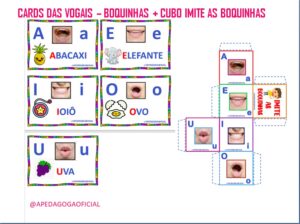 Cards vogais boquinhas + cubo imite as boquinhas
