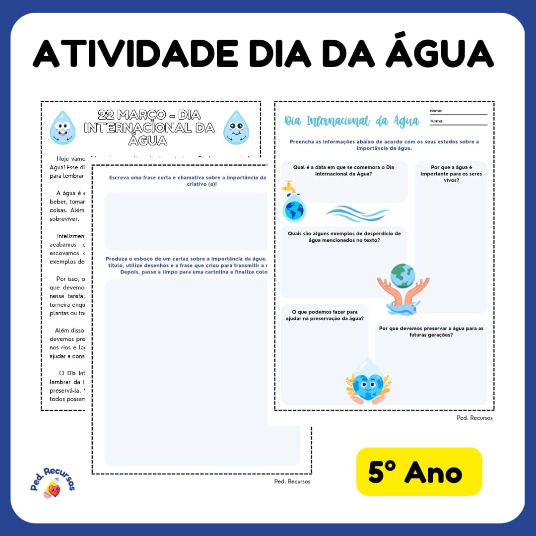 Atividade para o 5 ano sobre o Dia Internacional da Água.