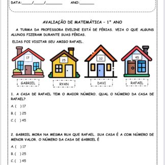 Avaliação de Matemática 1° ano