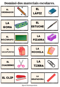 Dominó dos materiais escolares
