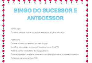 Jogo de matemática antecessor e sucessor