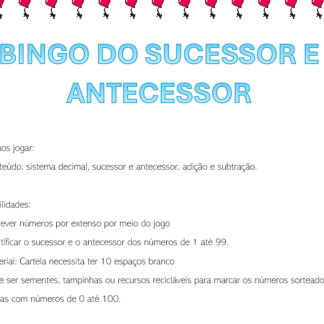 Jogo de matemática antecessor e sucessor