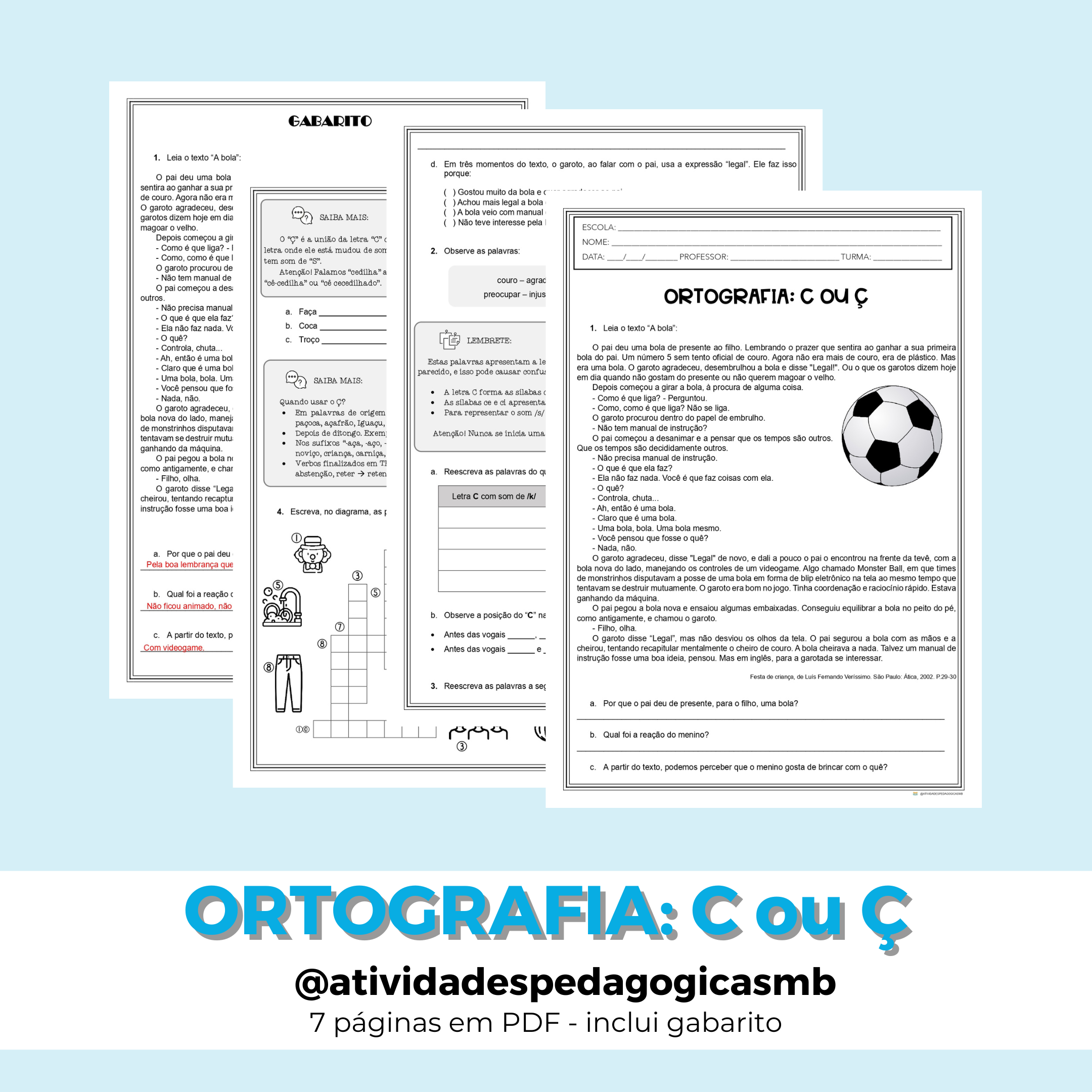 ATIVIDADE – C ou Ç/ ortografia (PDF)