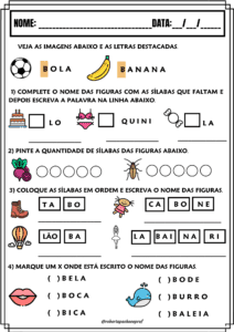 Atividades com sílabas simples