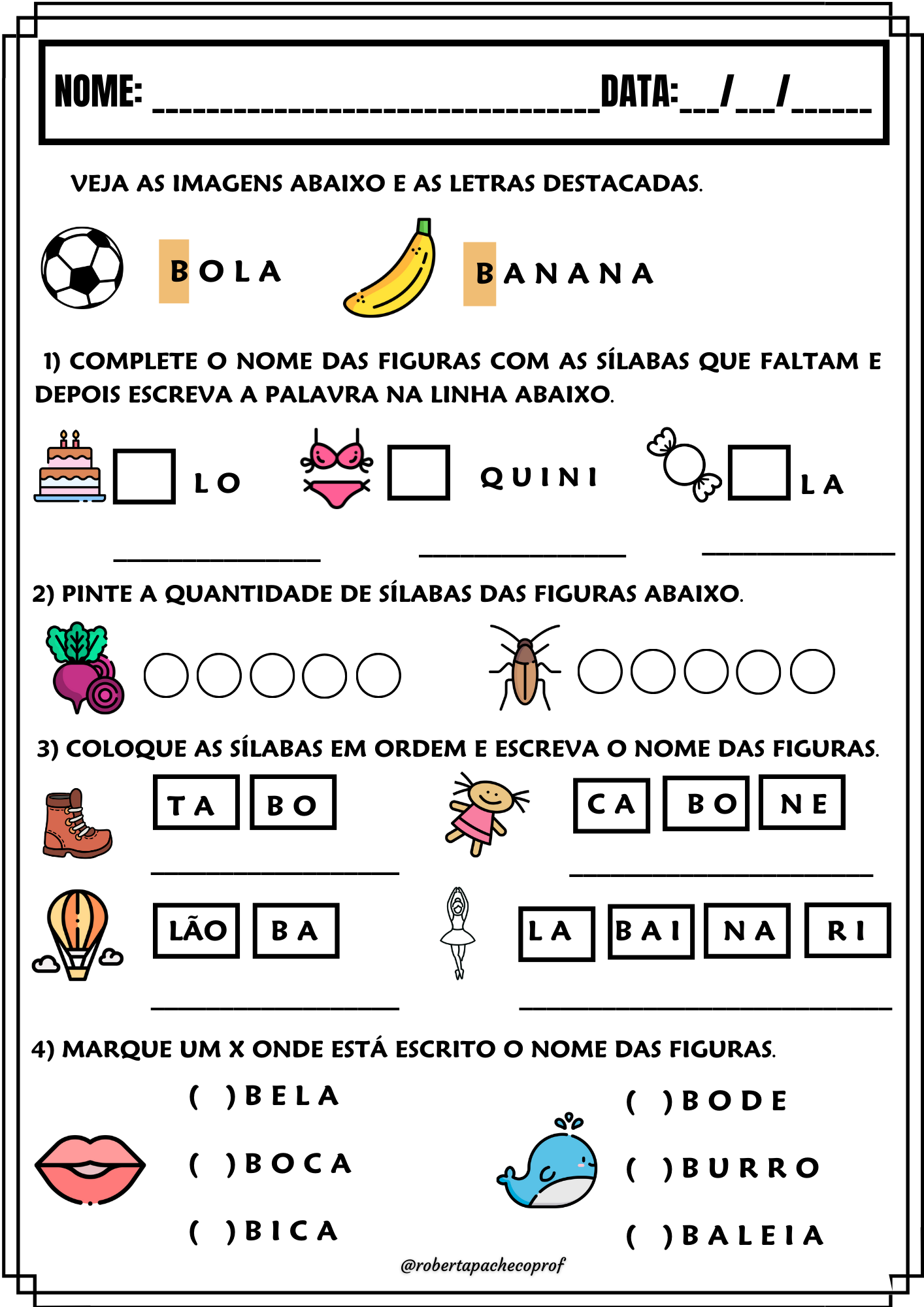 Atividades com sílabas simples