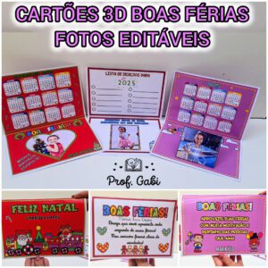 Cartão 3d boas férias 2025-fotos editavéis