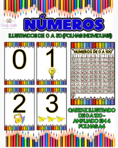 Números para parede de 0 a 30 + cartaz ampliado de 0 a 100 números por extenso