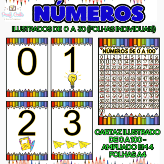 Números para parede de 0 a 30 + cartaz ampliado de 0 a 100 números por extenso