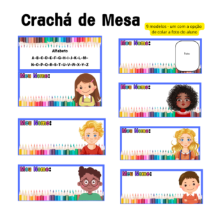Volta às aulas – Crachá de mesa escolar