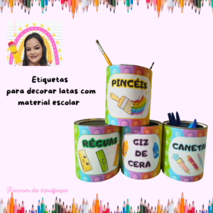 Kit etiquetas para decorar latas/ porta material escolar