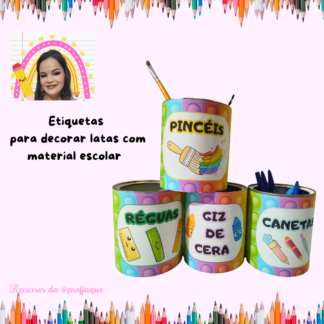Kit etiquetas para decorar latas/ porta material escolar