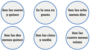 Jogo da memória das horas em espanhol