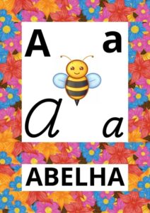 ALFABETO DE PAREDE LETRAS BASTÃO E CURSIVA TEMA JARDIM