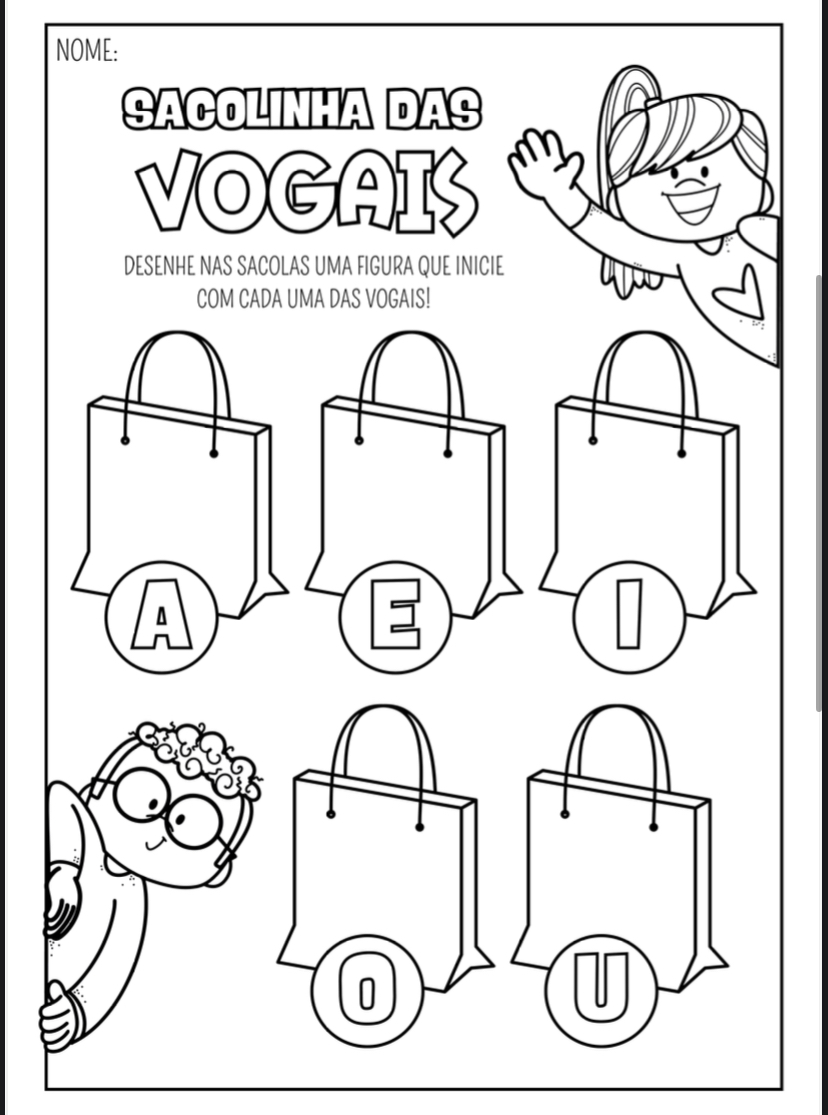 Folhinha de atividade Sacola das Vogais