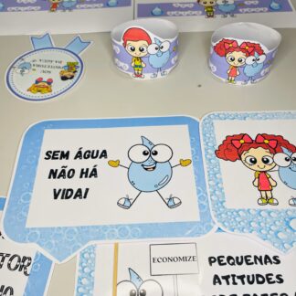 Kit Dia da Água - Painel, Bracelete, Coroa, Medalha, Plaquinha e Moldura para fotos.