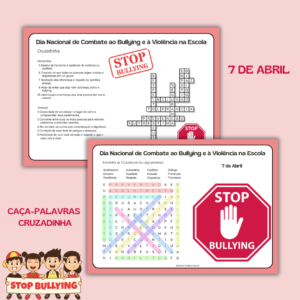 Dia Nacional do Combate ao Bullying e a Violência na Escola – Caça-palavras e Cruzadinha