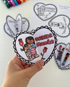 ❤️ Cartão Coração 3D – Dia das Mães (Colorido e Para Colorir) 