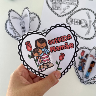 ❤️ Cartão Coração 3D – Dia das Mães (Colorido e Para Colorir) 