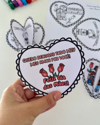 ❤️ Cartão Coração 3D – Dia das Mães (Colorido e Para Colorir)  - Image 4