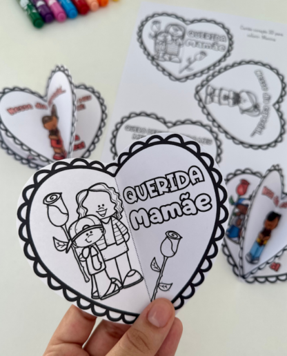 ❤️ Cartão Coração 3D – Dia das Mães (Colorido e Para Colorir)  - Image 2