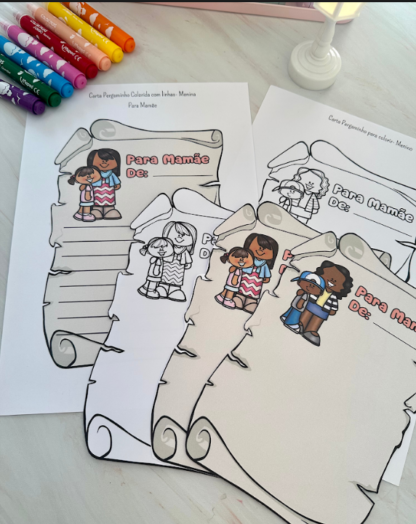 📜 Cartão Pergaminho – Dia das Mães (Colorida e Para Colorir)  - Image 3