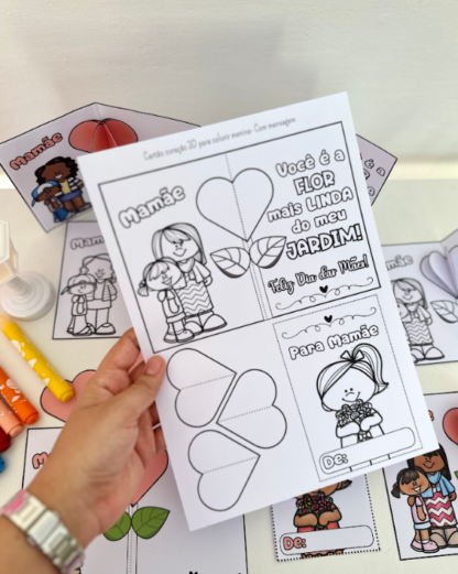 ❤️ Cartão Coração 3D – Dia das Mães / Quem Cuida de Mim (Colorido e Para Colorir)  - Image 5