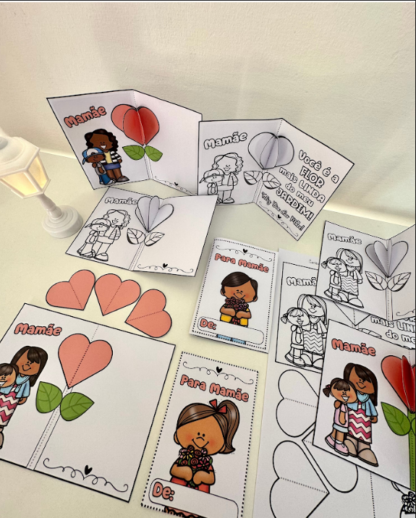 ❤️ Cartão Coração 3D – Dia das Mães / Quem Cuida de Mim (Colorido e Para Colorir)  - Image 2