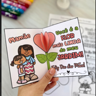 ❤️ Cartão Coração 3D – Dia das Mães / Quem Cuida de Mim (Colorido e Para Colorir) 