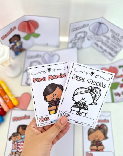 ❤️ Cartão Coração 3D – Dia das Mães / Quem Cuida de Mim (Colorido e Para Colorir)  - Image 3