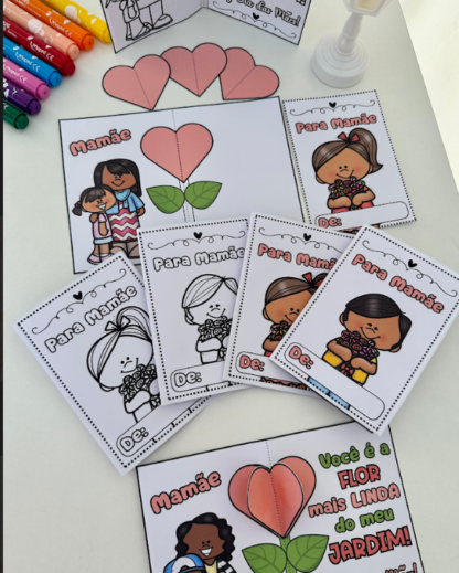 ❤️ Cartão Coração 3D – Dia das Mães / Quem Cuida de Mim (Colorido e Para Colorir)  - Image 4