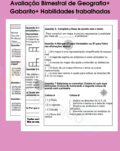 Avaliação Bimestral de Geografia com gabarito e habilidades trabalhadas