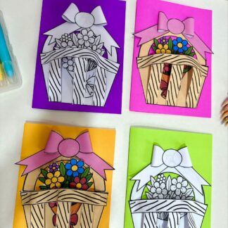 Cartão 3D cesta com flores dia das mães