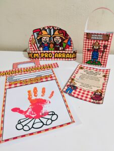 Kit Festa Junina – Coroa, Sacolinha, Convite Junino, Capa de atividades + Lapela