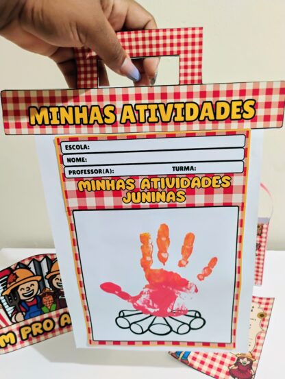 Kit Festa Junina - Coroa, Sacolinha, Convite Junino, Capa de atividades + Lapela - Imagem 3