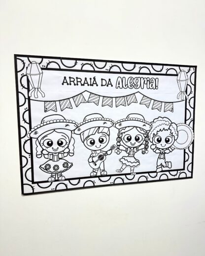 Cartaz para colorir tema Festa Junina.