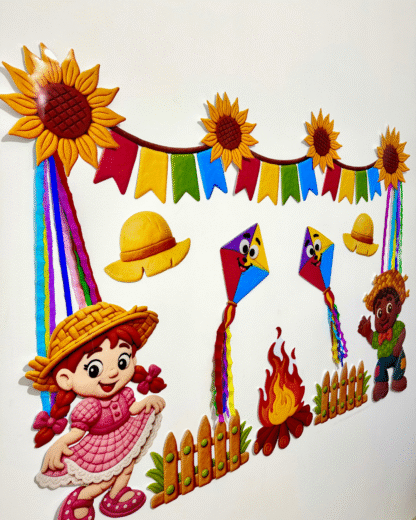 Painel Festa Junina para turmas da Educação Infantil e séries iniciais do Ensino Fundamental.