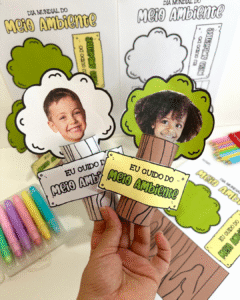 Atividade Árvore 3D com foto para trabalhar o tema Meio Ambiente com turmas da Educação Infantil. 🌳📸👧👦