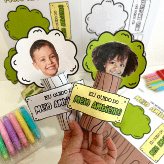 Atividade Árvore 3D com foto para trabalhar o tema Meio Ambiente com turmas da Educação Infantil. 🌳📸👧👦