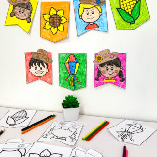 BANDEIRINHAS E BANDEIROLAS PARA COLORIR