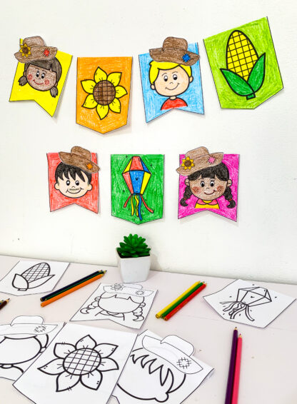 BANDEIRINHAS E BANDEIROLAS PARA COLORIR