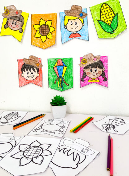 BANDEIRINHAS E BANDEIROLAS PARA COLORIR - Imagem 9