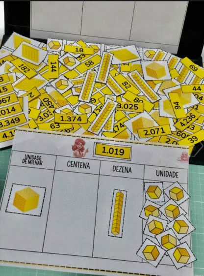 🔢 Sistema de Numeração Decimal para Imprimir – Material Dourado PDF com Unidade, Dezena, Centena e Milhar