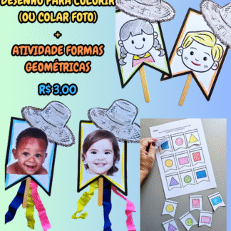 BANDEIRINHAS ROSTOS/DESENHOS E FORMAS GEOMÉTRICAS - FESTA JUNINA