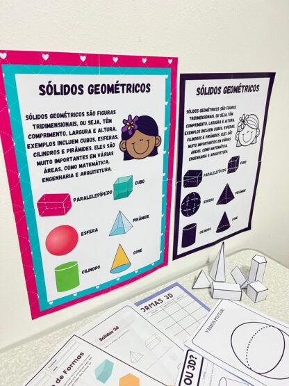 📘 Sólidos Geométricos para Imprimir – Cartaz + Figuras 3D para Montar + Atividades PDF - Image 3